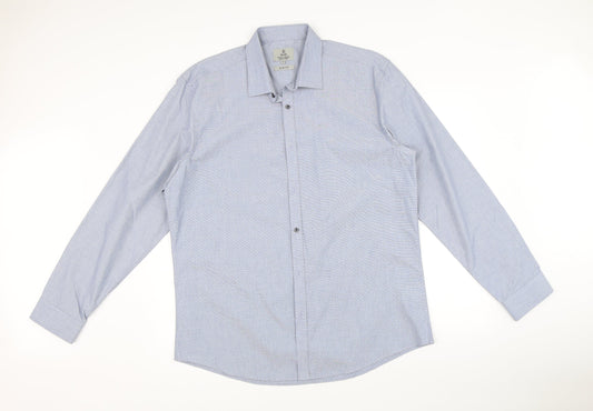 Mens UK Size 17 Matalan Blue  Button-Up Long Sleeve Casual Shirt