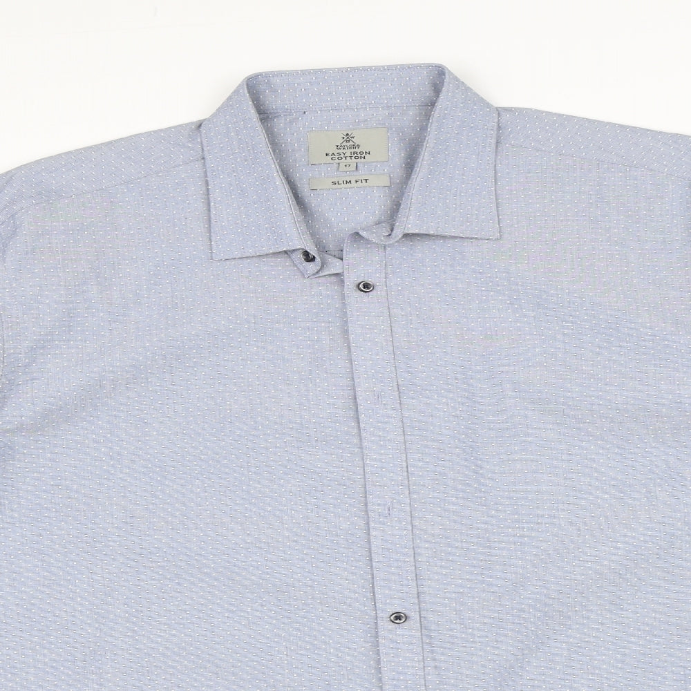 Mens UK Size 17 Matalan Blue  Button-Up Long Sleeve Casual Shirt