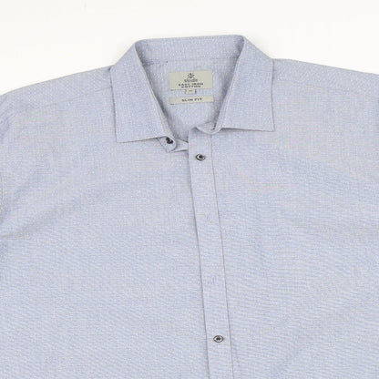 Mens UK Size 17 Matalan Blue  Button-Up Long Sleeve Casual Shirt