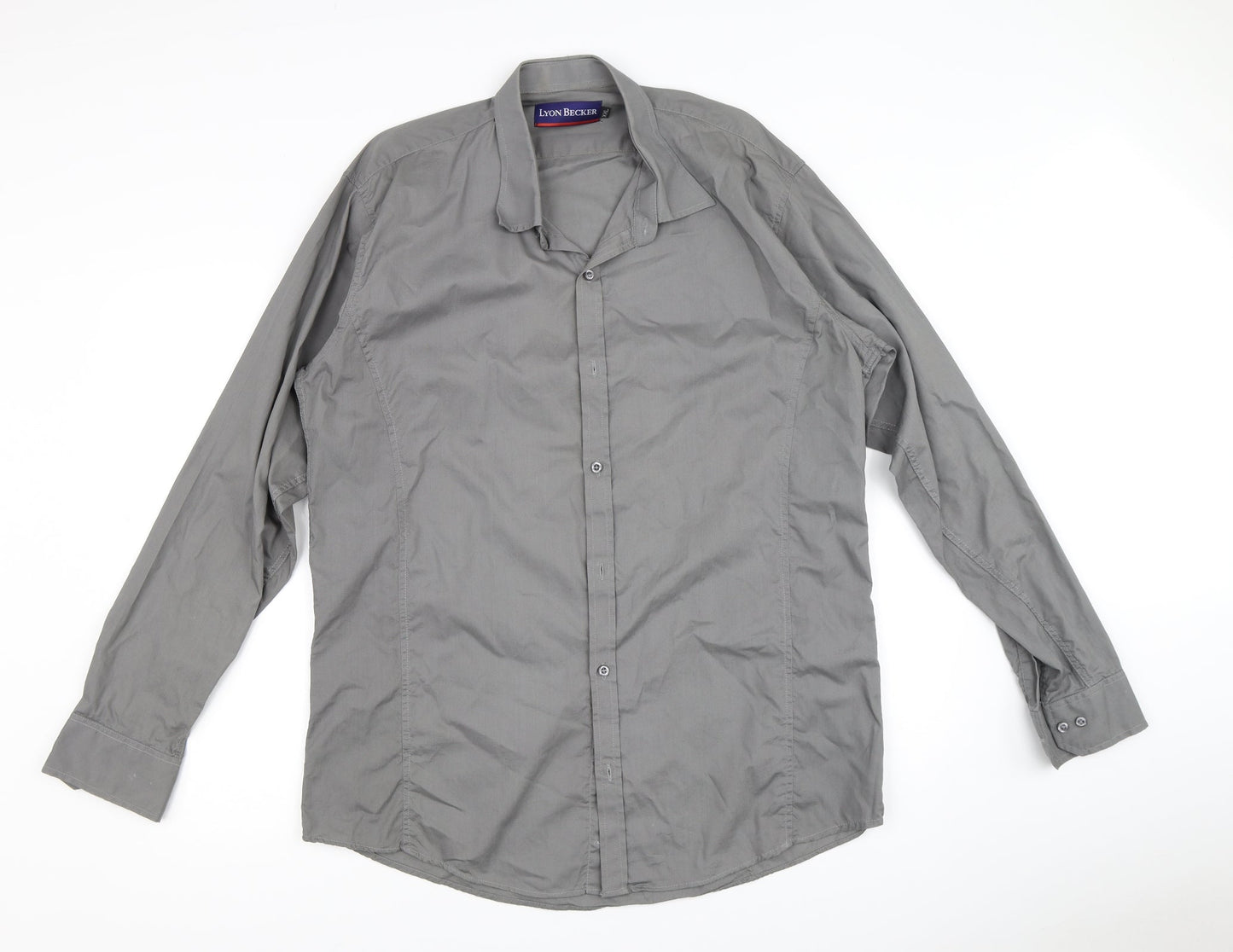 Mens UK Size 2XL Lyon Becker Grey  Button-Up Long Sleeve Casual Shirt