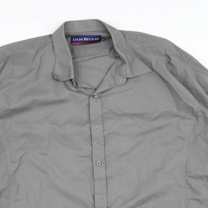 Mens UK Size 2XL Lyon Becker Grey  Button-Up Long Sleeve Casual Shirt