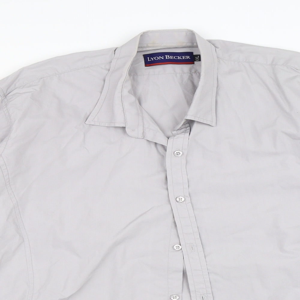 Mens UK Size 2XL Lyon Becker Grey  Button-Up Long Sleeve Casual Shirt