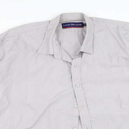 Mens UK Size 2XL Lyon Becker Grey  Button-Up Long Sleeve Casual Shirt