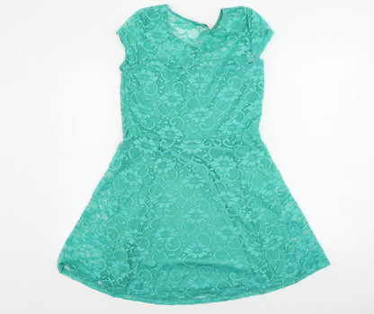 New Look  Womens Green Floral  A-Line  Size 14