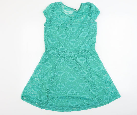 New Look  Womens Green Floral  A-Line  Size 14