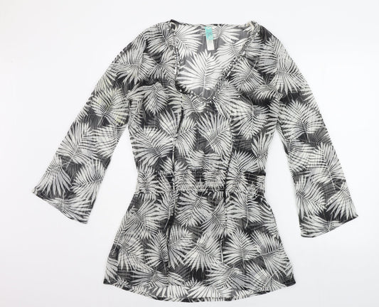 OCEAN CLUB Womens Black Floral  Basic Blouse Size 12