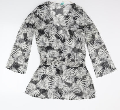 OCEAN CLUB Womens Black Floral  Basic Blouse Size 12