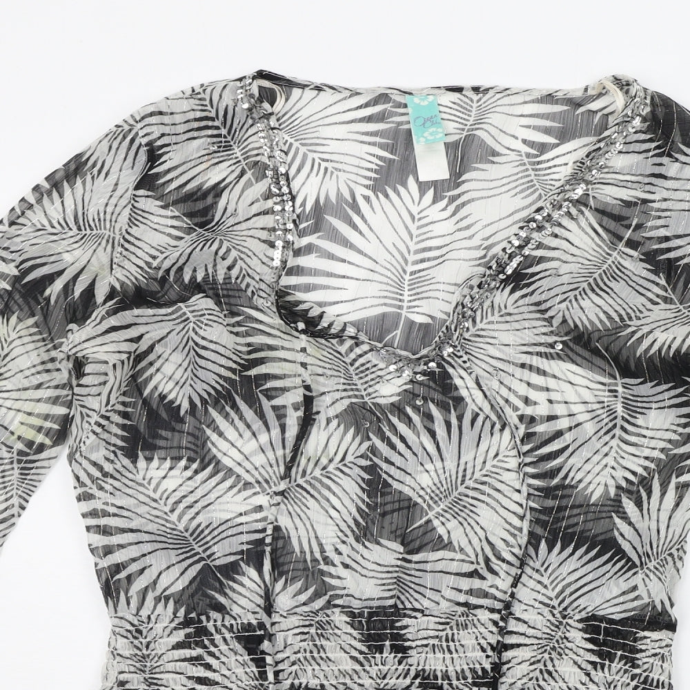 OCEAN CLUB Womens Black Floral  Basic Blouse Size 12