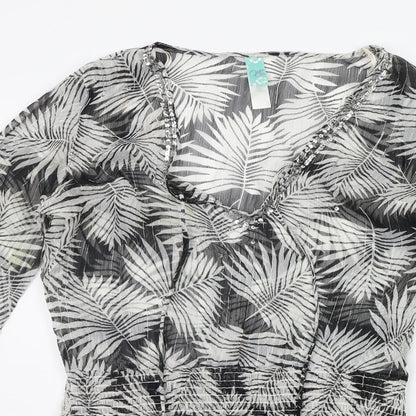 OCEAN CLUB Womens Black Floral  Basic Blouse Size 12