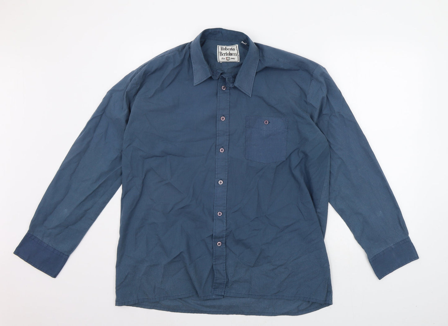 Alessandro Bertoluci Mens Blue    Button-Up Size 17