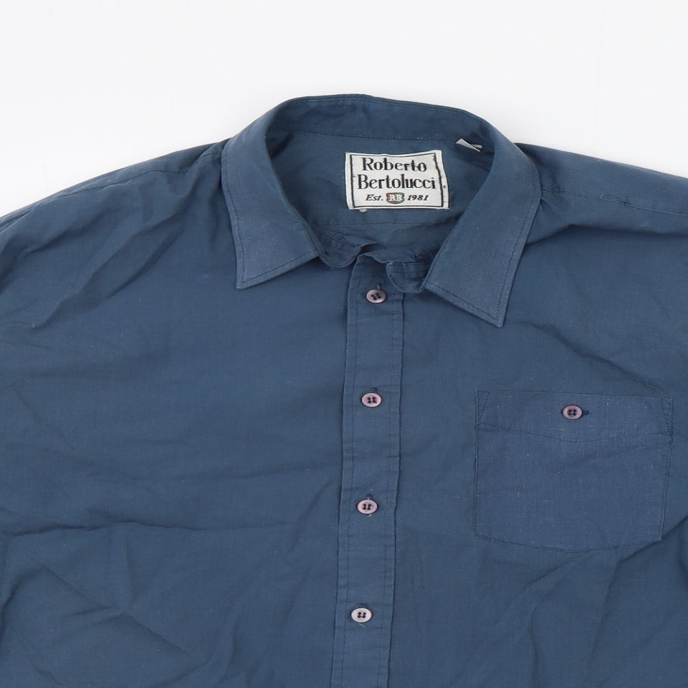 Alessandro Bertoluci Mens Blue    Button-Up Size 17