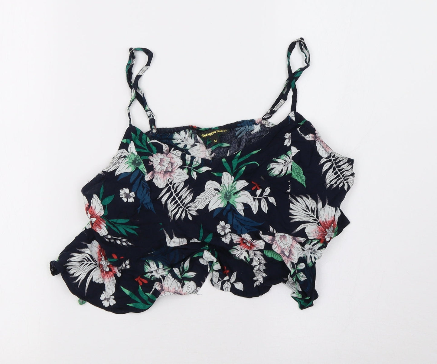 spiagga dolce Womens Blue Floral Rayon Cropped T-Shirt Size M