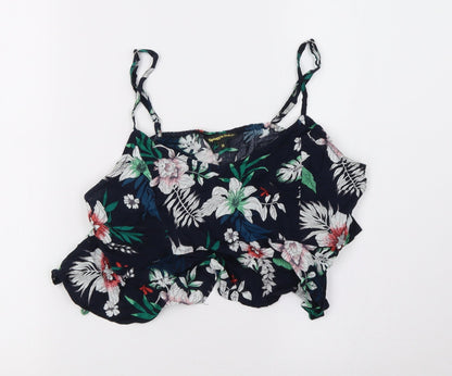 spiagga dolce Womens Blue Floral Rayon Cropped T-Shirt Size M