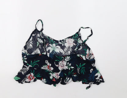 spiagga dolce Womens Blue Floral Rayon Cropped T-Shirt Size M
