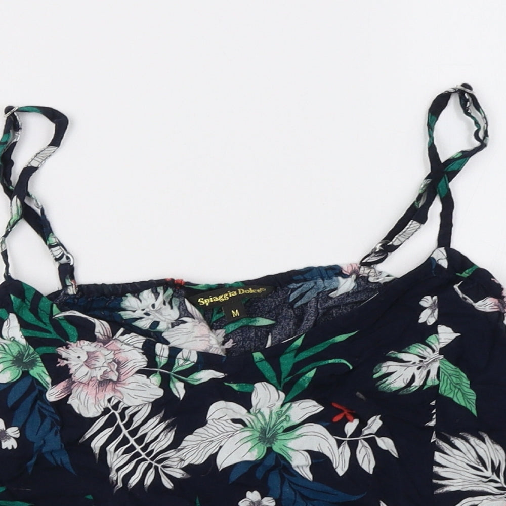 spiagga dolce Womens Blue Floral Rayon Cropped T-Shirt Size M