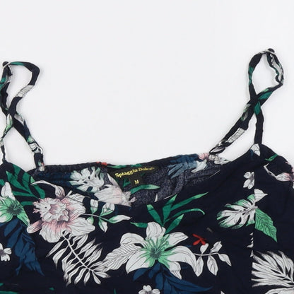 spiagga dolce Womens Blue Floral Rayon Cropped T-Shirt Size M