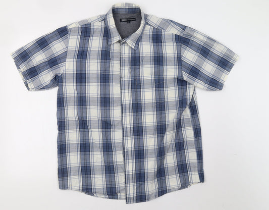 Mens UK Size L Easy Blue  Button-Up Short Sleeve Casual Shirt