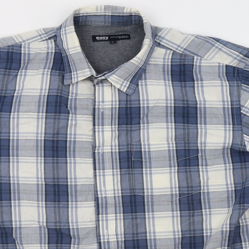 Mens UK Size L Easy Blue  Button-Up Short Sleeve Casual Shirt