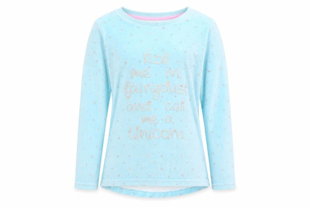 Matalan Girls Blue Solid   Pyjama Top Size 12 Years  - Roll me in fairy dust