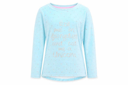 Matalan Girls Blue Solid   Pyjama Top Size 12 Years  - Roll me in fairy dust