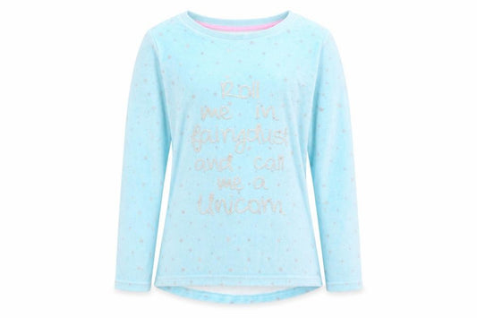 Matalan Girls Blue Solid   Pyjama Top Size 12 Years  - Roll me in fairy dust
