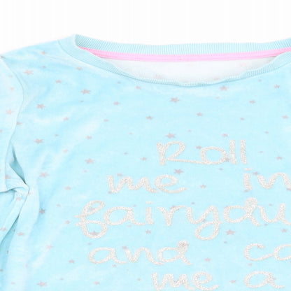 Matalan Girls Blue Solid   Pyjama Top Size 12 Years  - Roll me in fairy dust