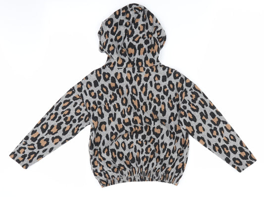 I Love Girls Wear Girls Grey Animal Print  Pullover Hoodie Size 8 Years
