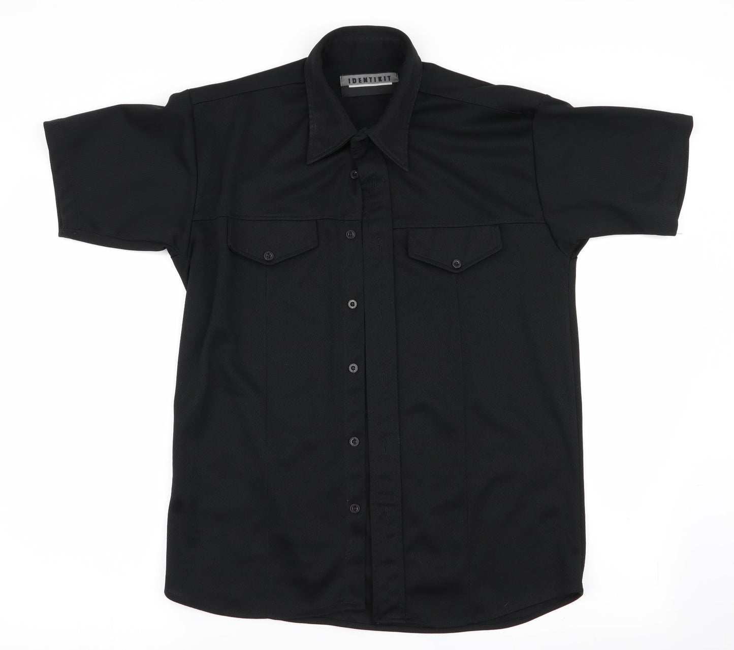 Mens UK Size  Identikit Black  Button-Up Short Sleeve Casual Shirt