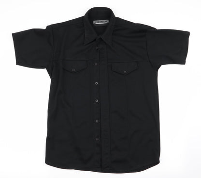Mens UK Size  Identikit Black  Button-Up Short Sleeve Casual Shirt