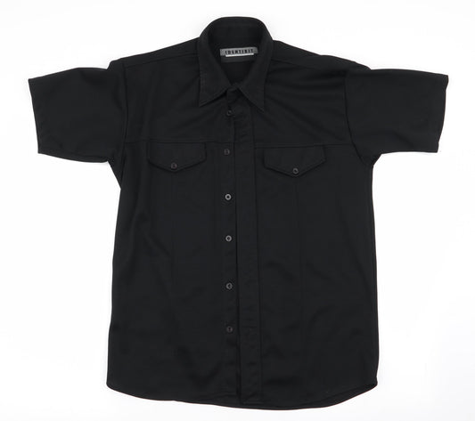 Mens UK Size  Identikit Black  Button-Up Short Sleeve Casual Shirt