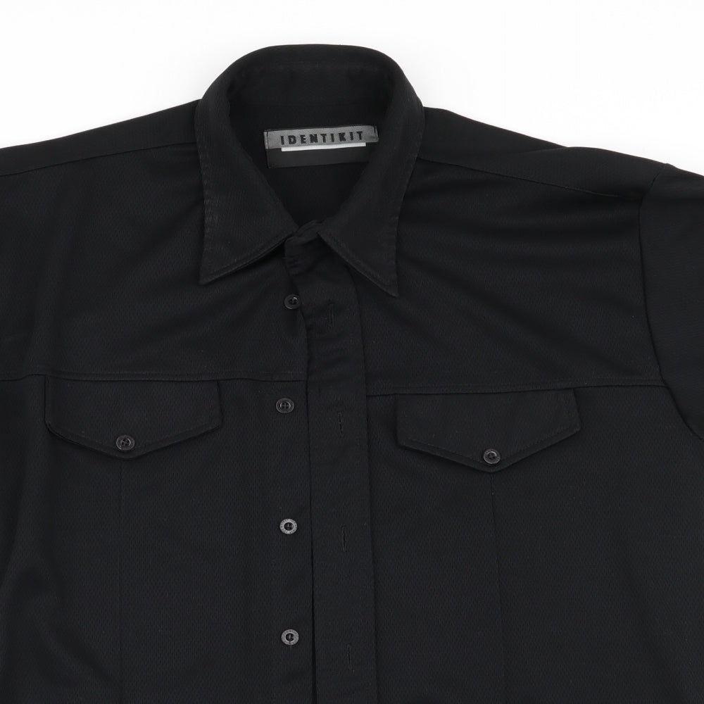 Mens UK Size  Identikit Black  Button-Up Short Sleeve Casual Shirt