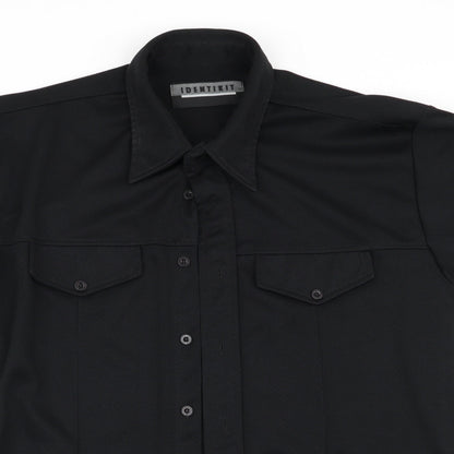 Mens UK Size  Identikit Black  Button-Up Short Sleeve Casual Shirt