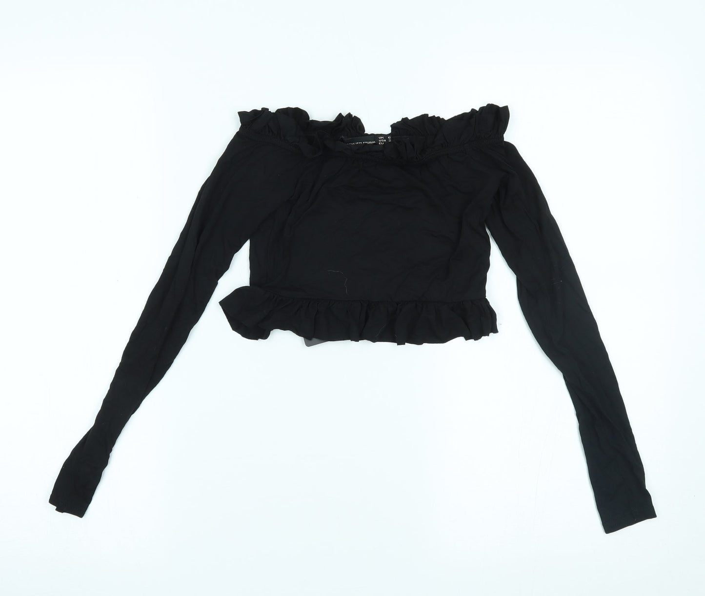 Womens UK Size 6 PRETTYLITTLETHING Black Cropped Blouse