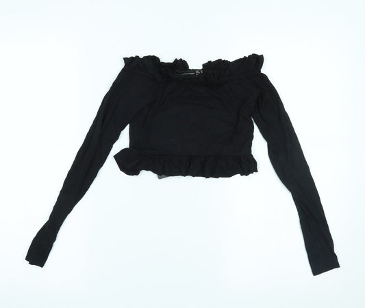Womens UK Size 6 PRETTYLITTLETHING Black Cropped Blouse