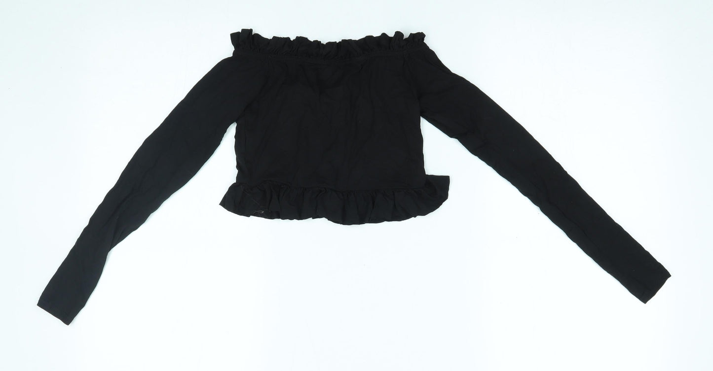 Womens UK Size 6 PRETTYLITTLETHING Black Cropped Blouse