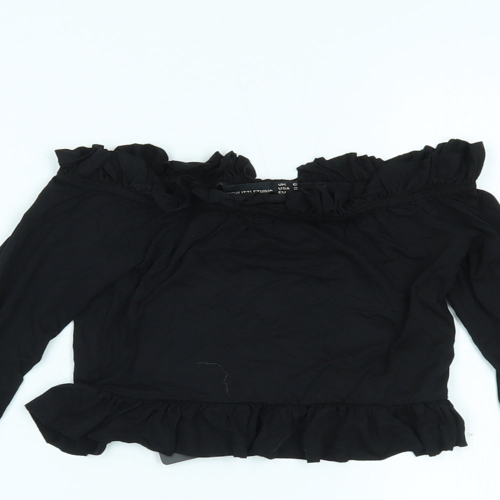 Womens UK Size 6 PRETTYLITTLETHING Black Cropped Blouse