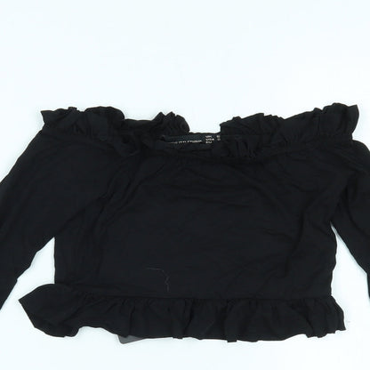Womens UK Size 6 PRETTYLITTLETHING Black Cropped Blouse