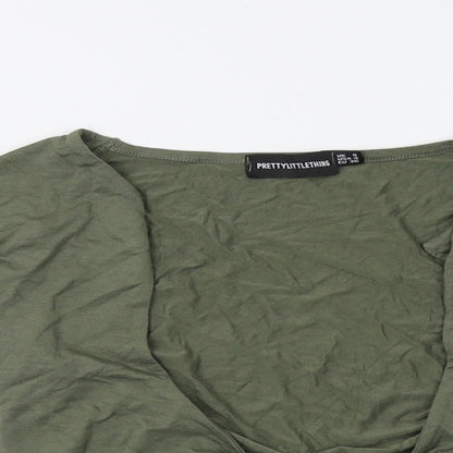 PRETTYLITTLETHING Womens Green   Cropped T-Shirt Size 8