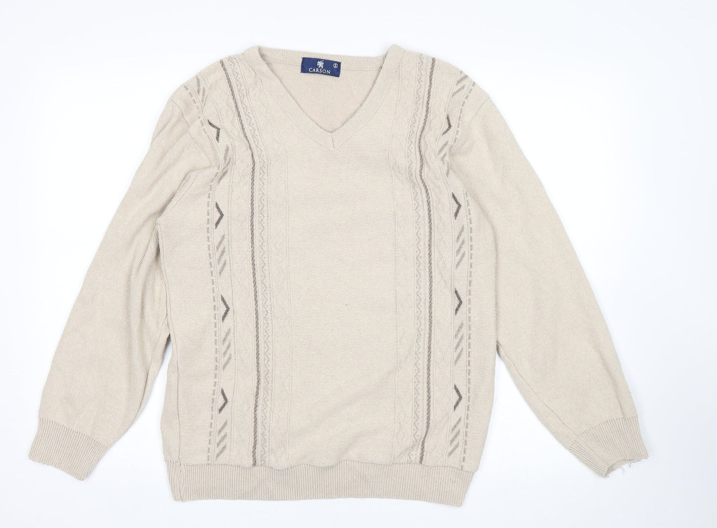 Carson Mens Beige   Pullover Jumper Size S