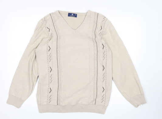 Carson Mens Beige   Pullover Jumper Size S