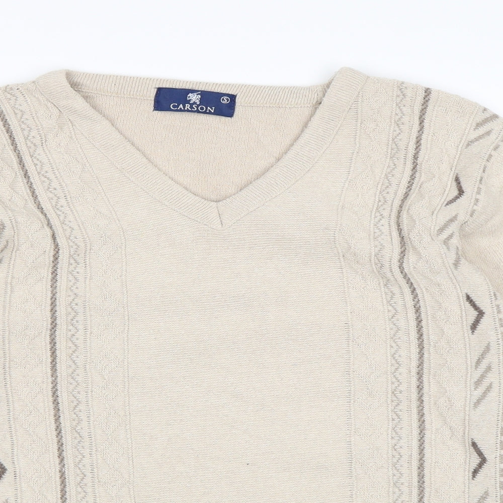 Carson Mens Beige   Pullover Jumper Size S
