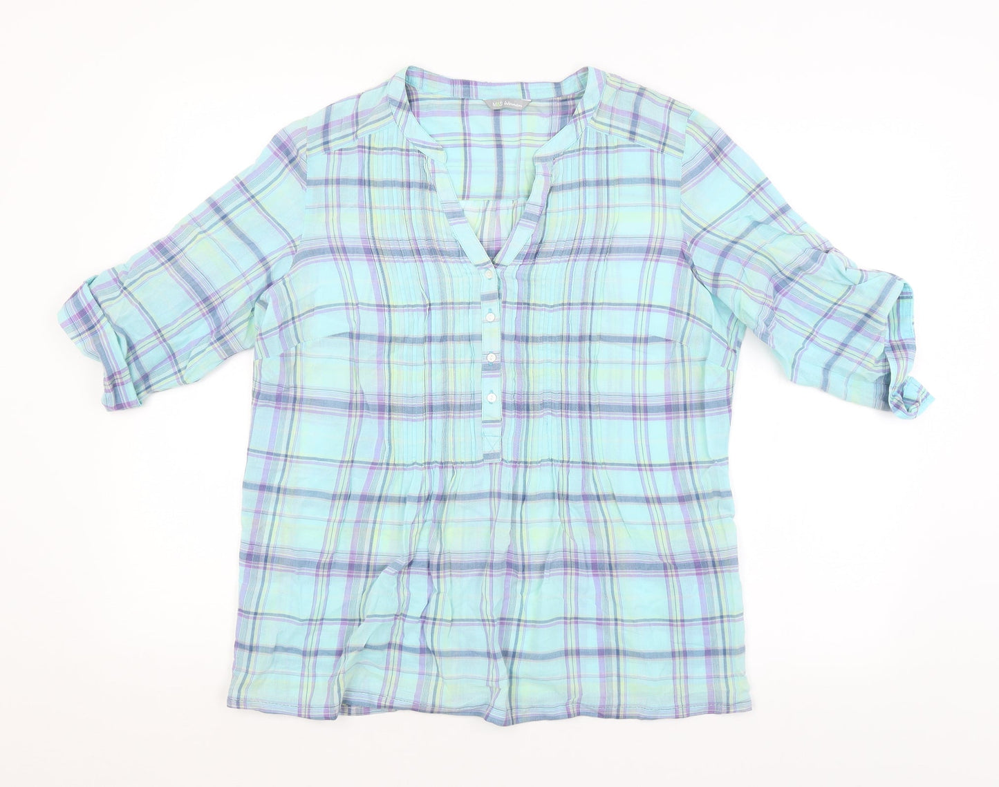 M&S Womens Blue Check  Basic Blouse