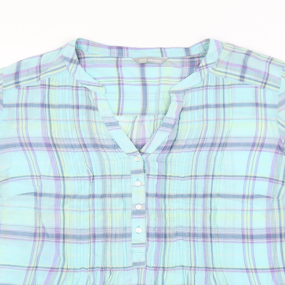 M&S Womens Blue Check  Basic Blouse