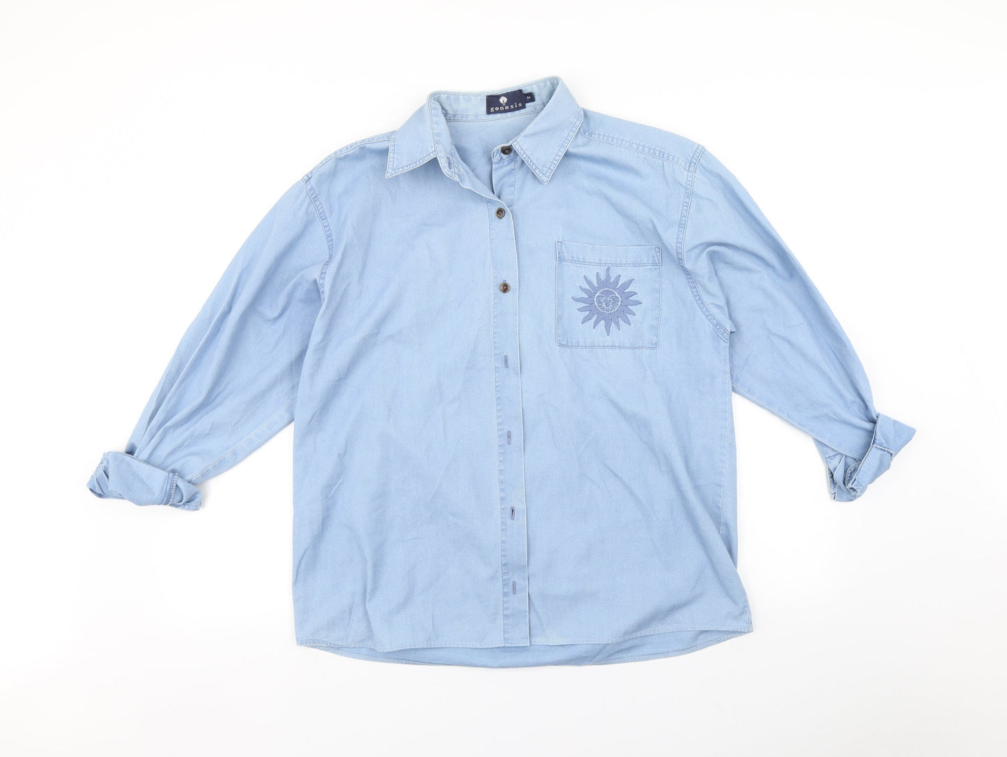 Mens UK Size M Genesis Blue  Button-Up Long Sleeve Casual Shirt