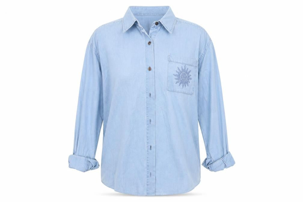 Mens UK Size M Genesis Blue  Button-Up Long Sleeve Casual Shirt