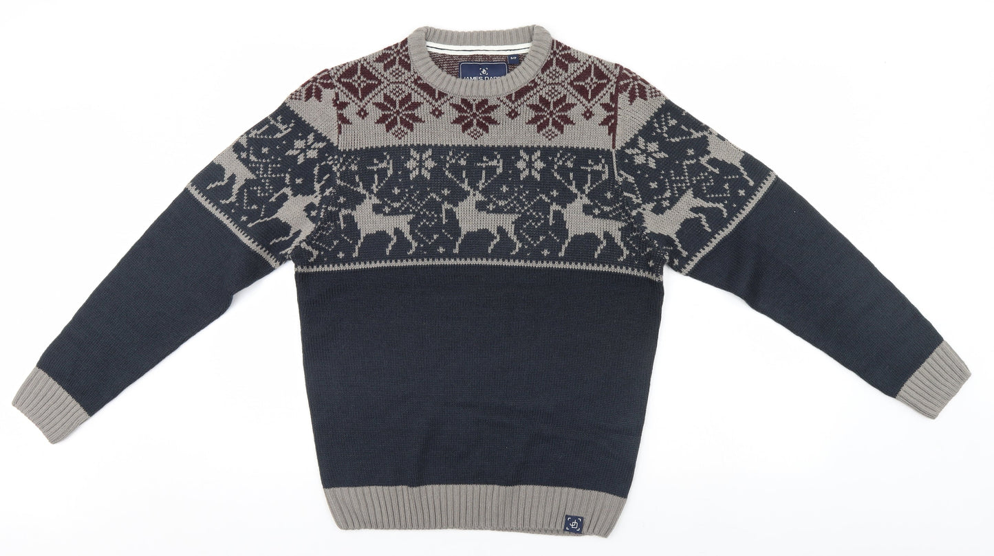 James Darby Mens Blue Fair Isle  Pullover Sweatshirt   - Christmas