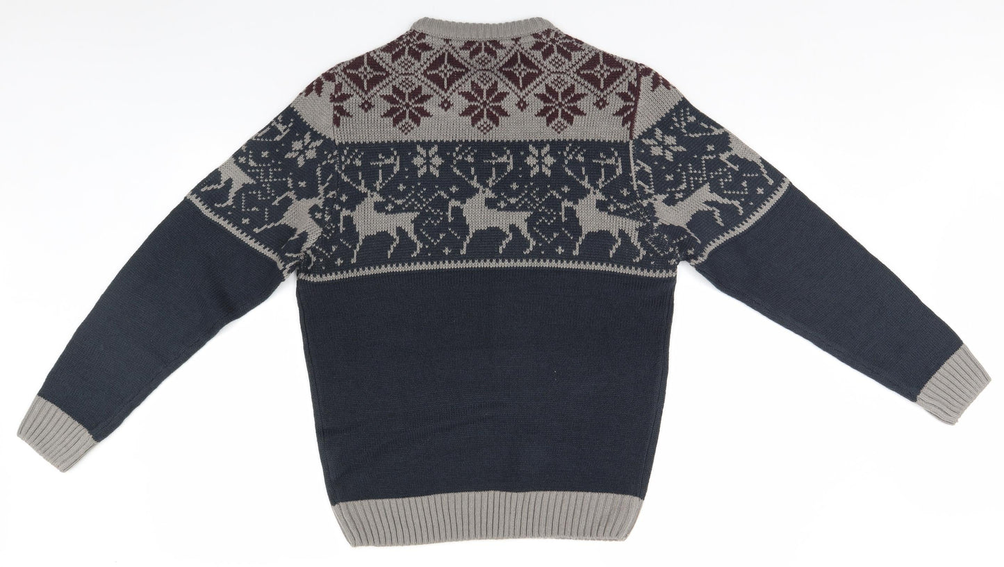 James Darby Mens Blue Fair Isle  Pullover Sweatshirt   - Christmas