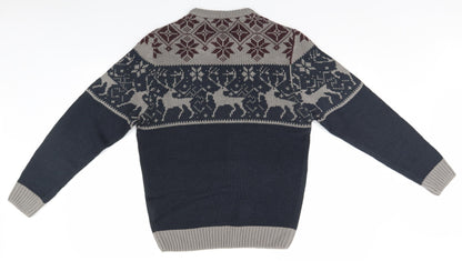 James Darby Mens Blue Fair Isle  Pullover Sweatshirt   - Christmas