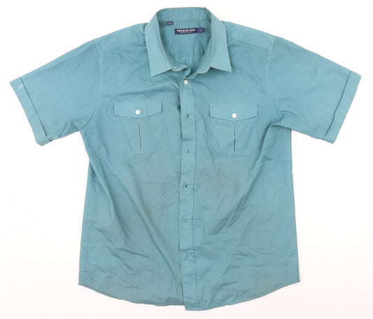 Mens UK Size L Premier Grey  Button-Up Short Sleeve Casual Shirt
