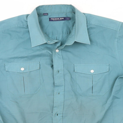 Mens UK Size L Premier Grey  Button-Up Short Sleeve Casual Shirt